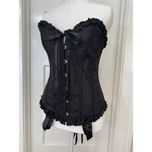 Black Gothic Corset Bustier / Victorian Boned Brocade Overbust Steampunk / SZ S